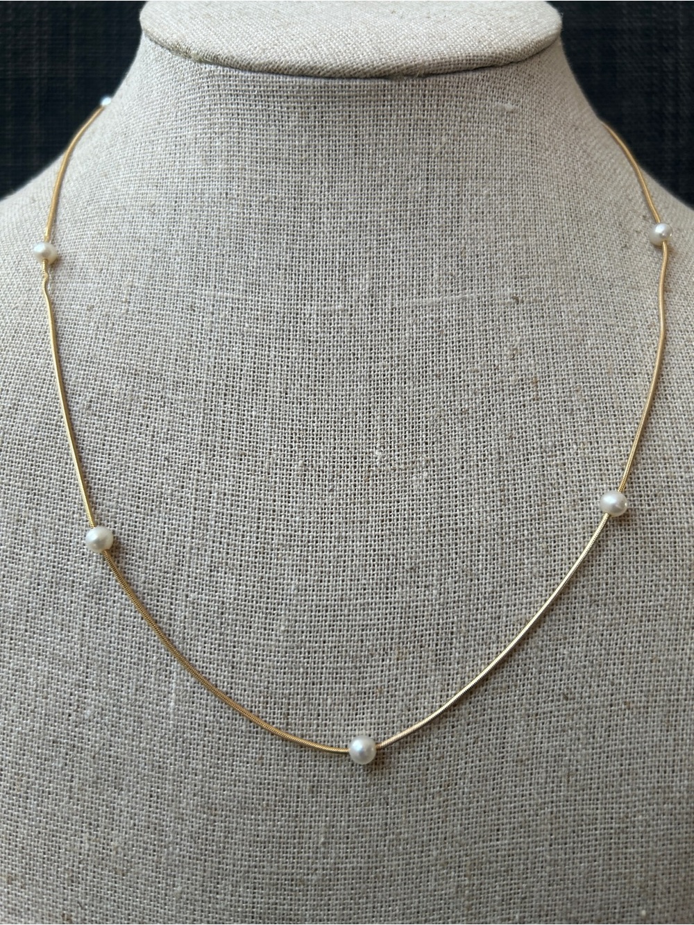 14K Gold Necklace with Pearls Smooth Snake Chain 18" L 4.5 g